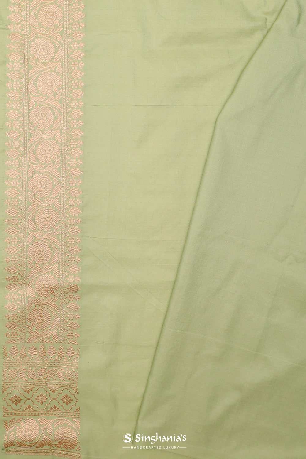 Tea Green Banarasi Silk Saree With Floral Butti