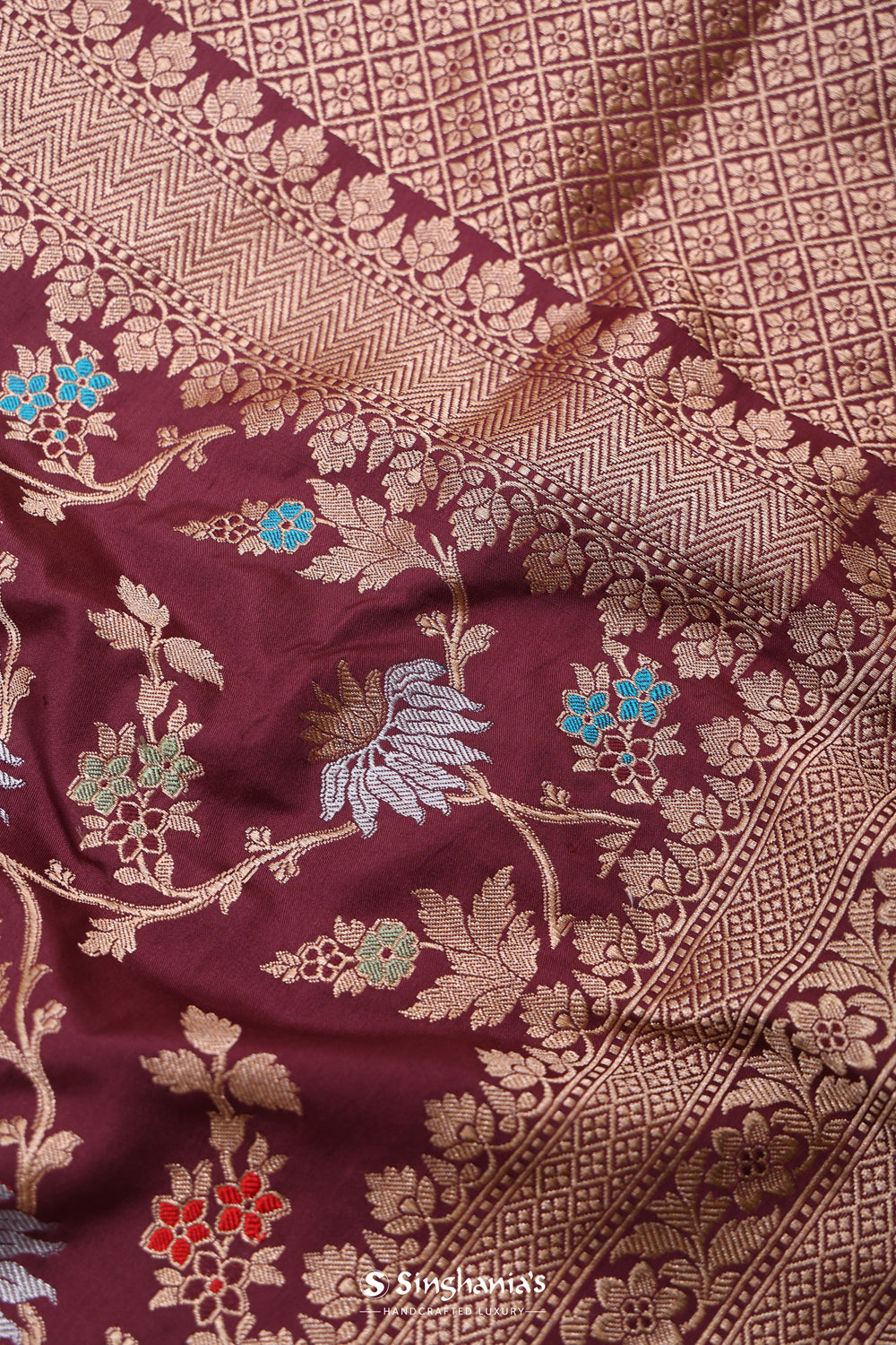 Autumn Purple Banarasi Silk Saree With Meenakari Floral