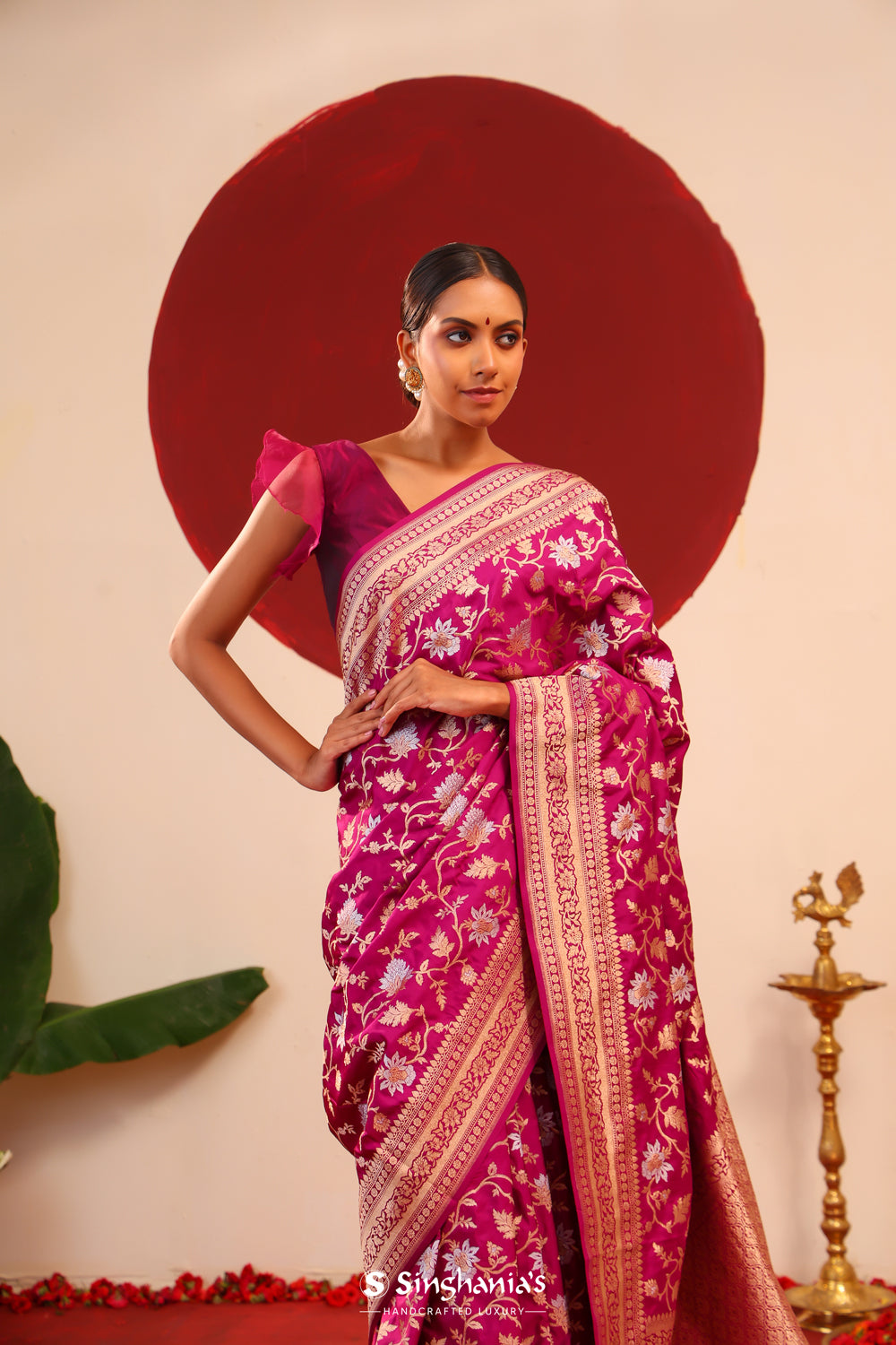 Flamingo Pink Extraordinary Zari Details Wedding deals Patola Saree