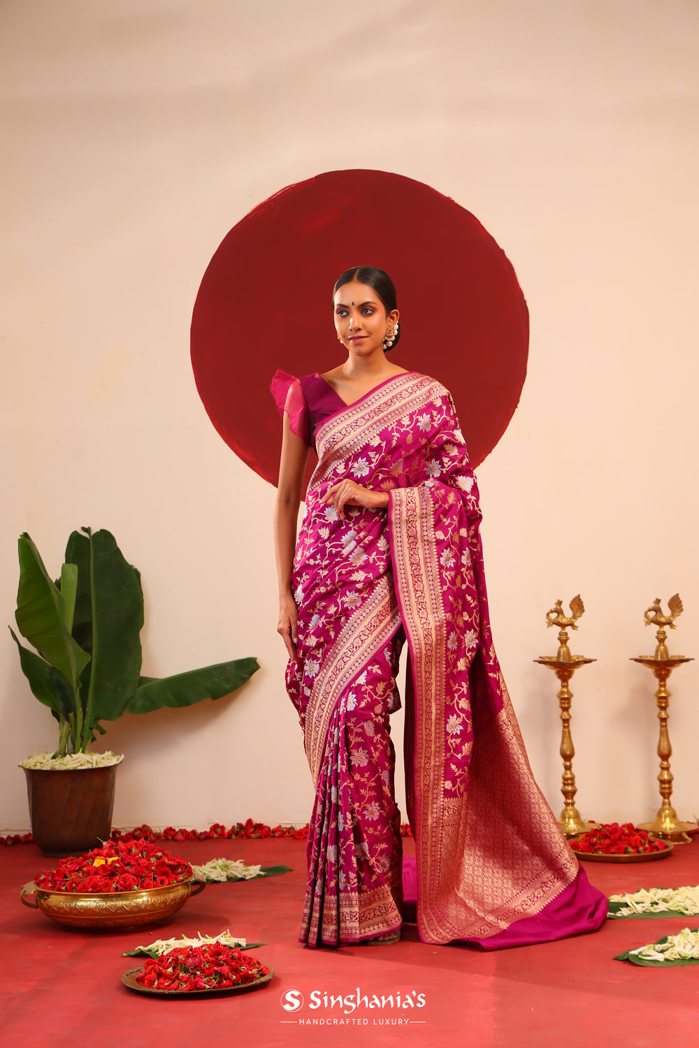 Cardinal Purple Banarasi Silk Saree With Gold-Silver Zari