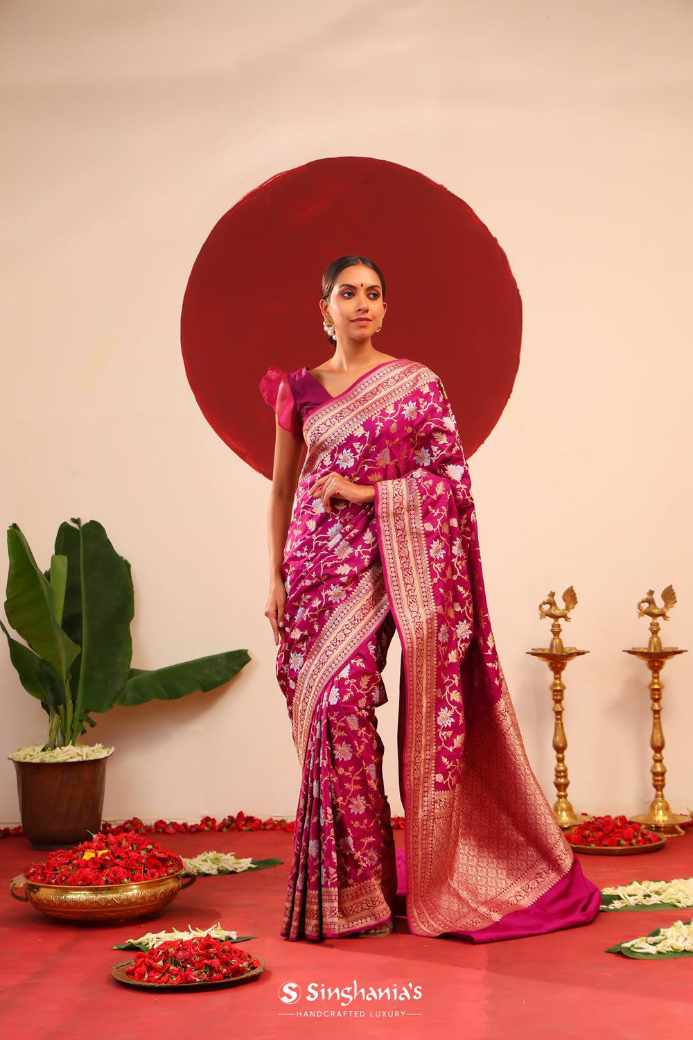 Cardinal Purple Banarasi Silk Saree With Gold-Silver Zari