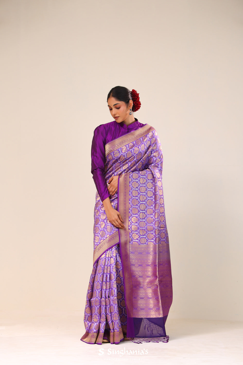 Periwinkle Purple Chiniya Banarasi Silk Saree