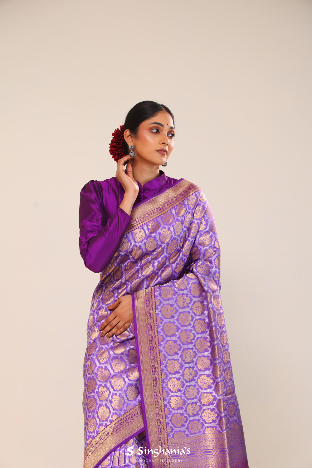 Periwinkle Purple Chiniya Banarasi Silk Saree