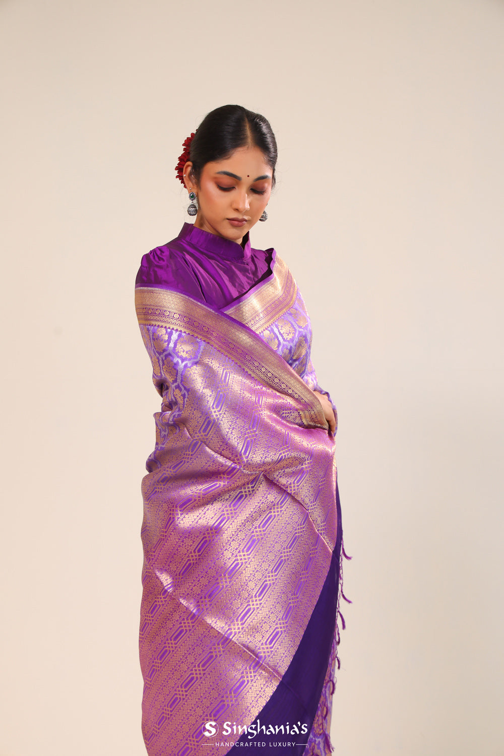 Periwinkle Purple Chiniya Banarasi Silk Saree