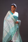 Seafoam Green Organza Jamdani Banarasi Saree