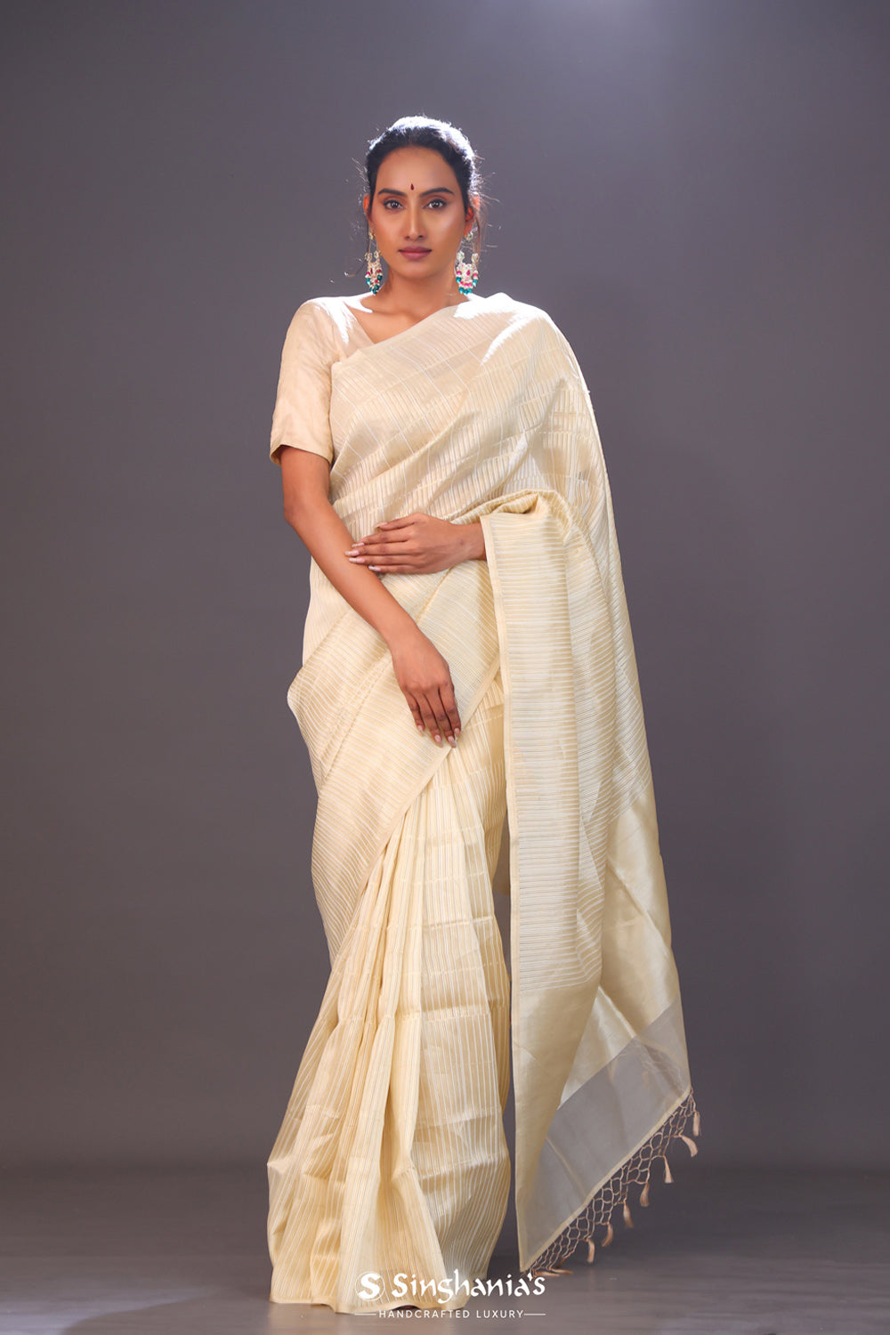 Flax Gold Tissue Banarasi Silk Saree