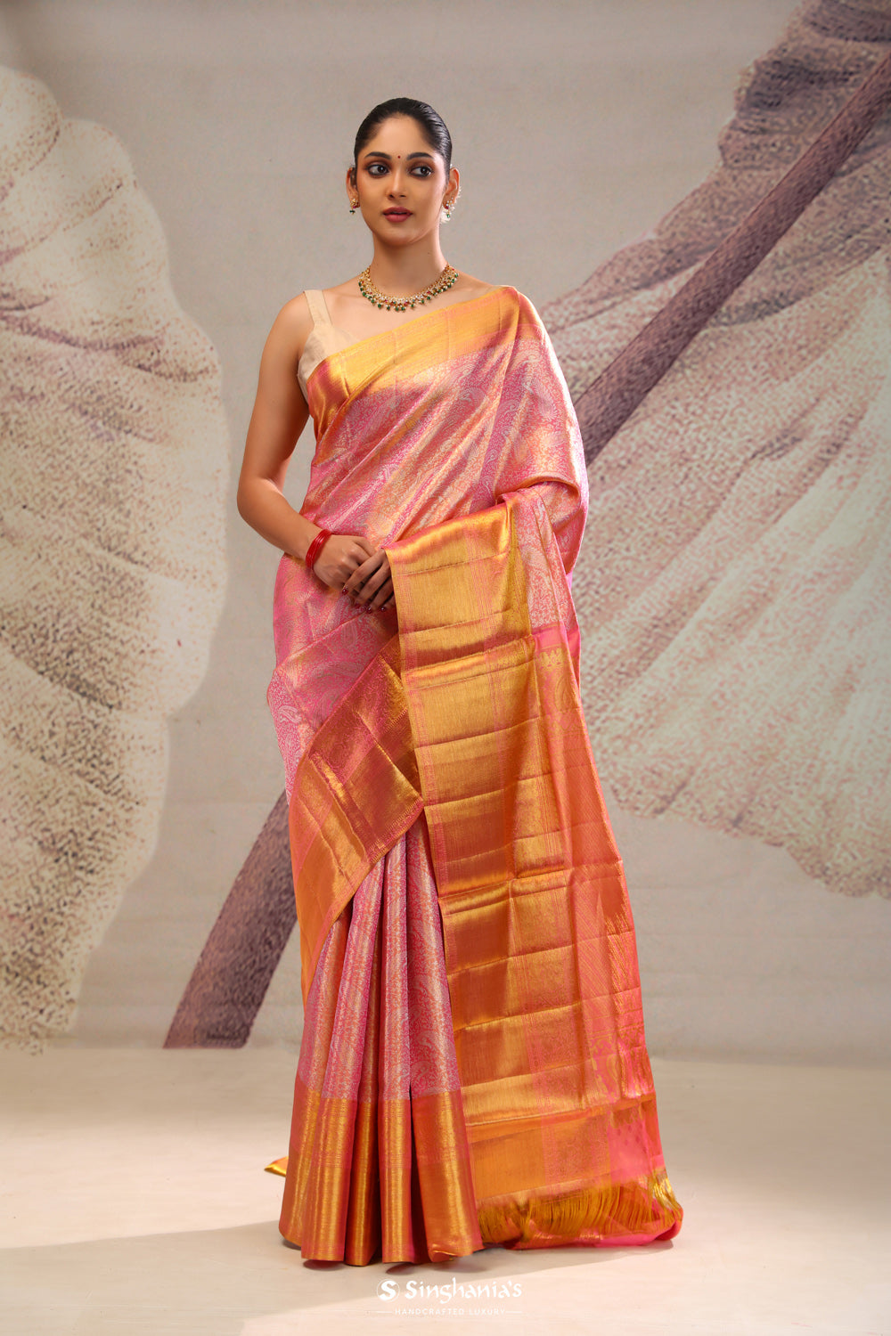 Carnation Pink Jaal Kanjivaram Silk Saree