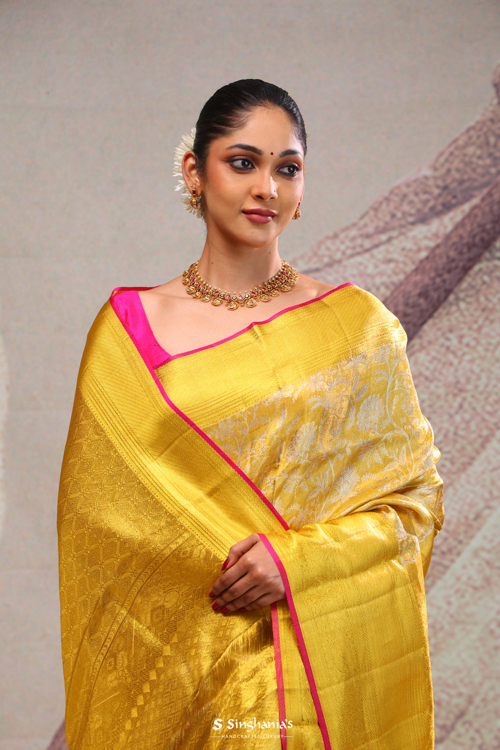 Bright Gold Heritage Kanjivaram Silk Saree