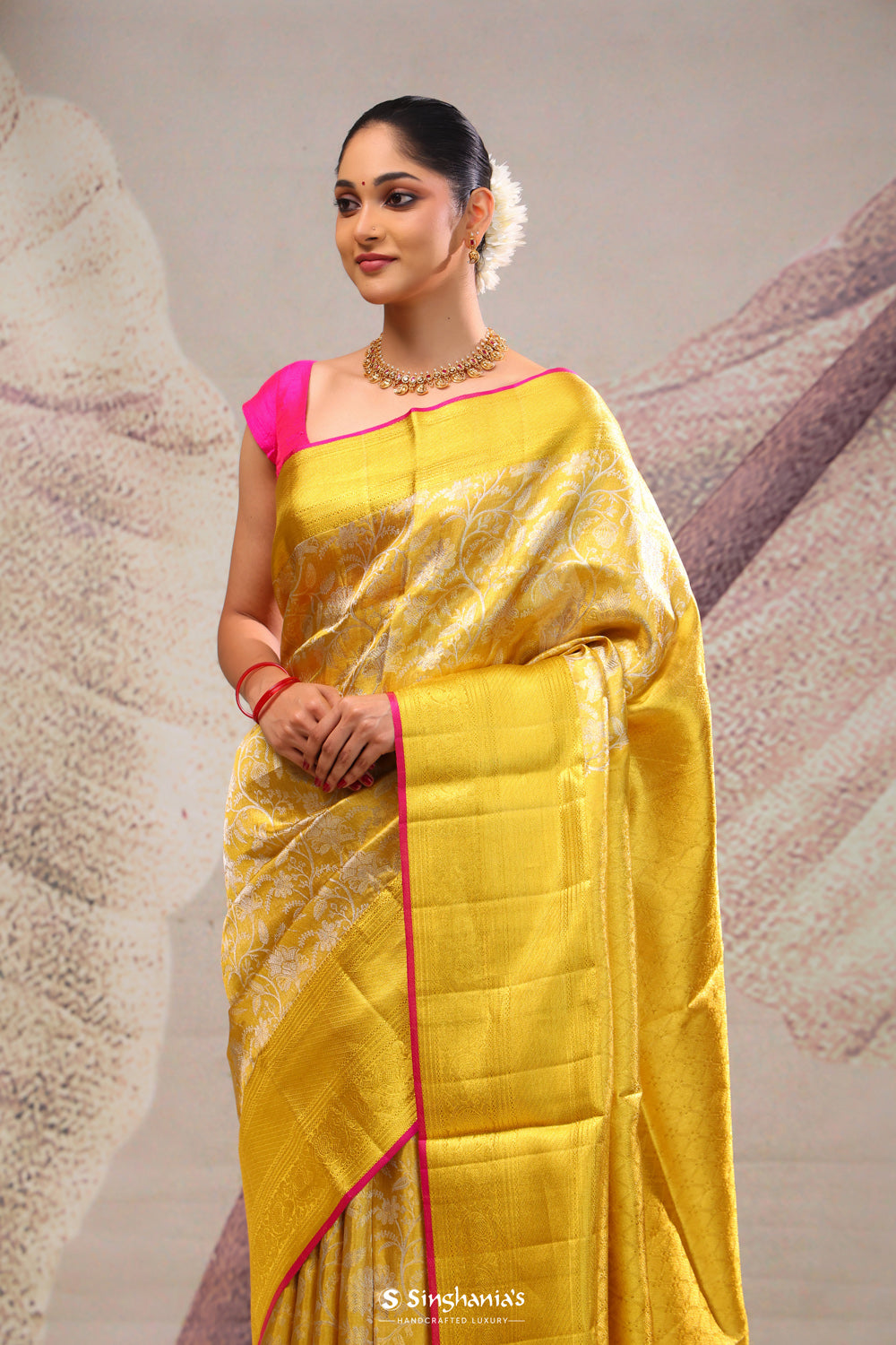 Bright Gold Heritage Kanjivaram Silk Saree