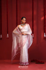 Pastel Purple-White Handcrafted Organza Saree