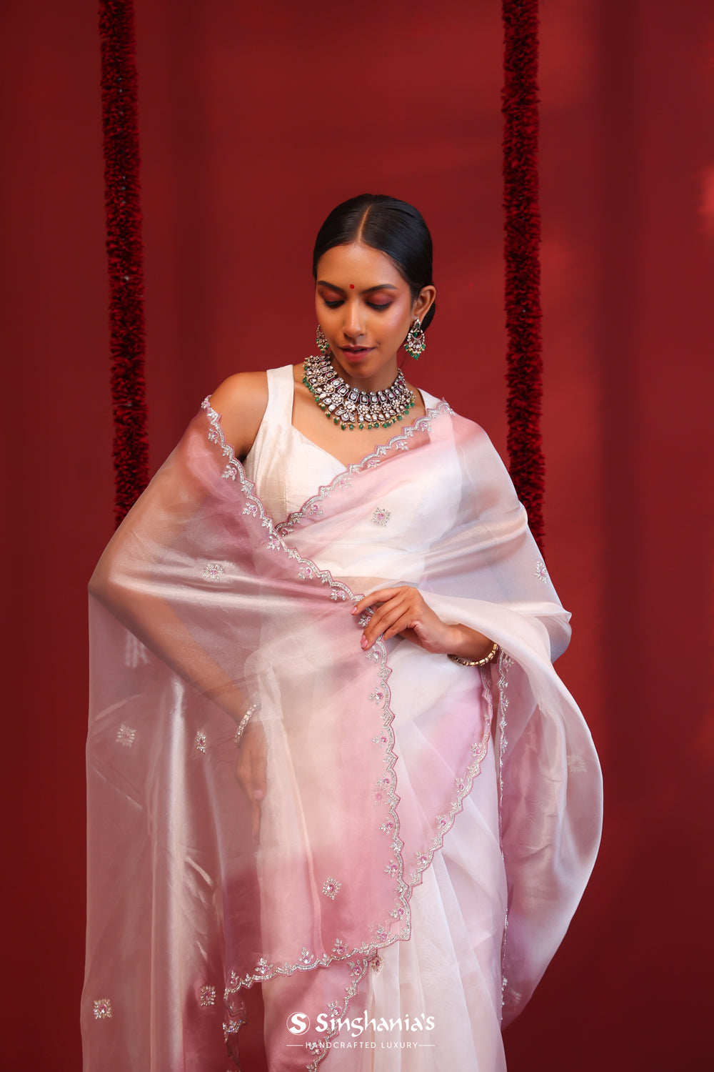 Pastel Purple-White Handcrafted Organza Saree