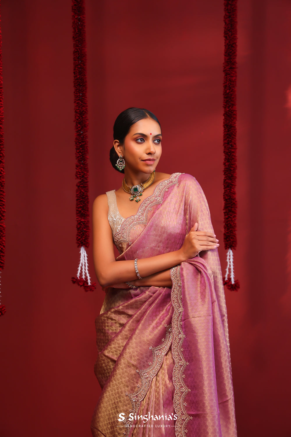 Wine Purple Handcrafted Tissue Saree