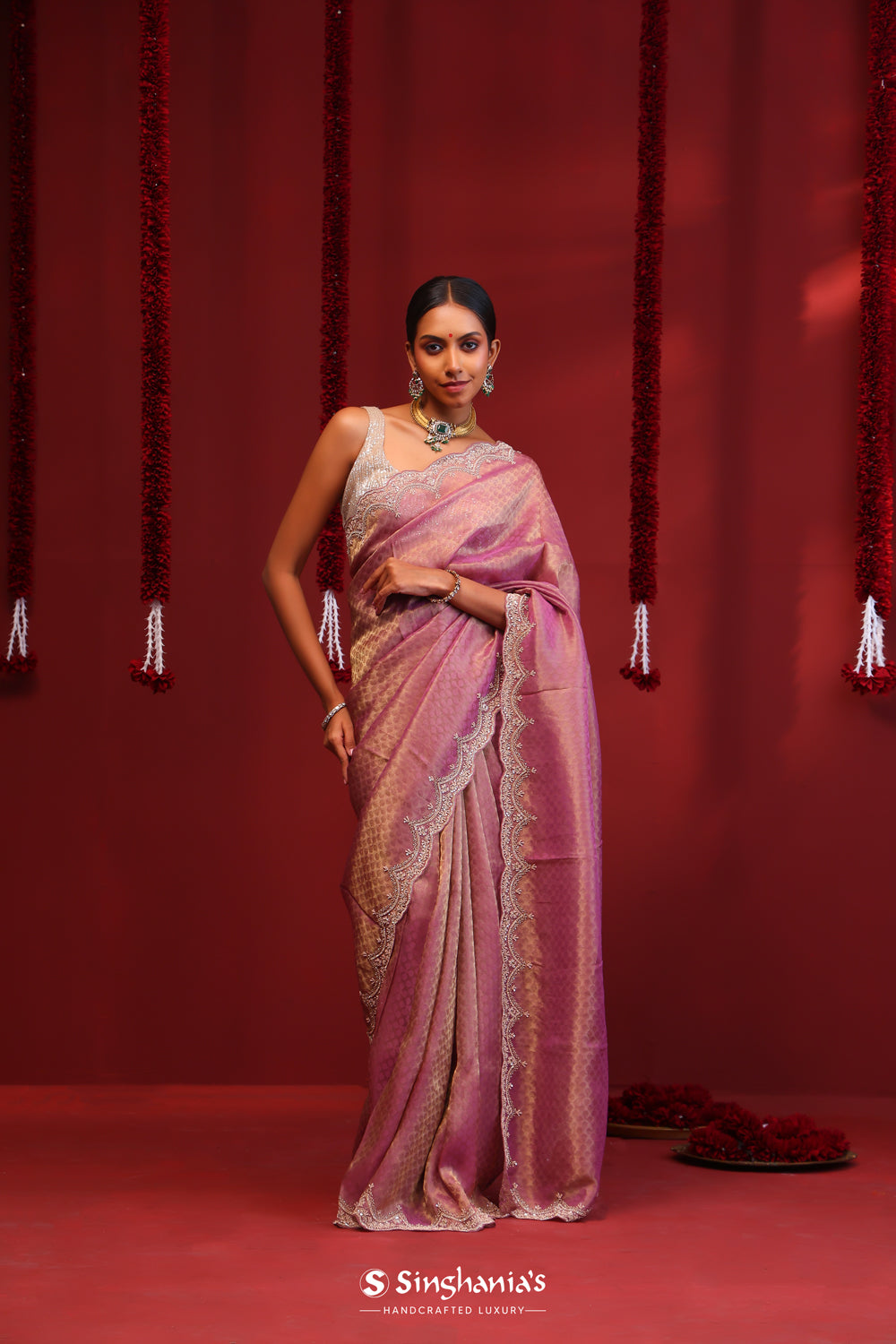 Wine Purple Handcrafted Tissue Saree