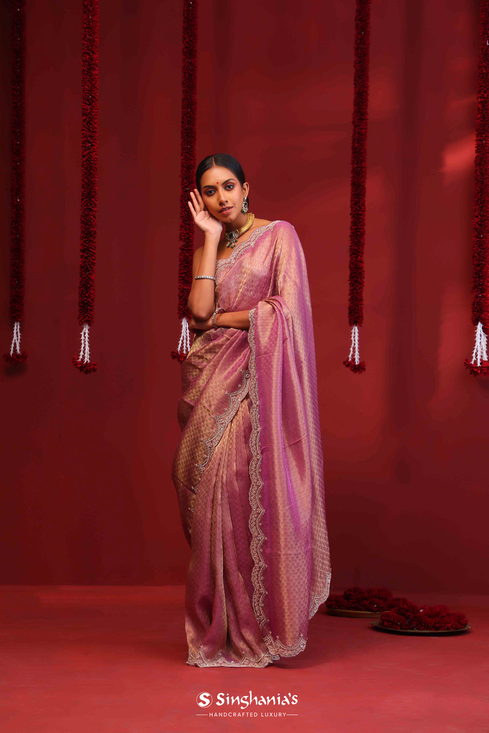 Wine Purple Handcrafted Tissue Saree