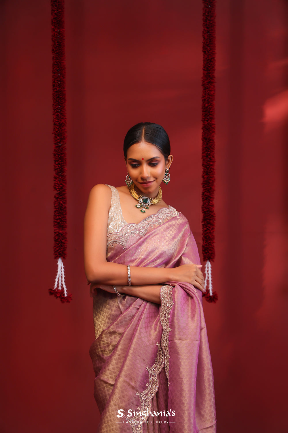 Wine Purple Handcrafted Tissue Saree