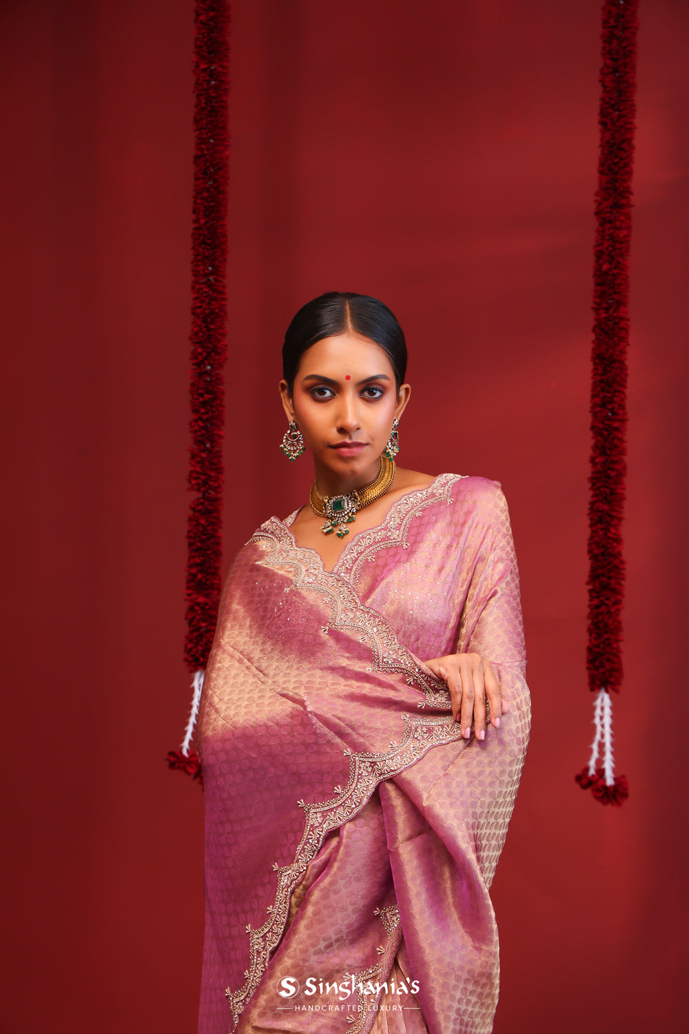 Wine Purple Handcrafted Tissue Saree