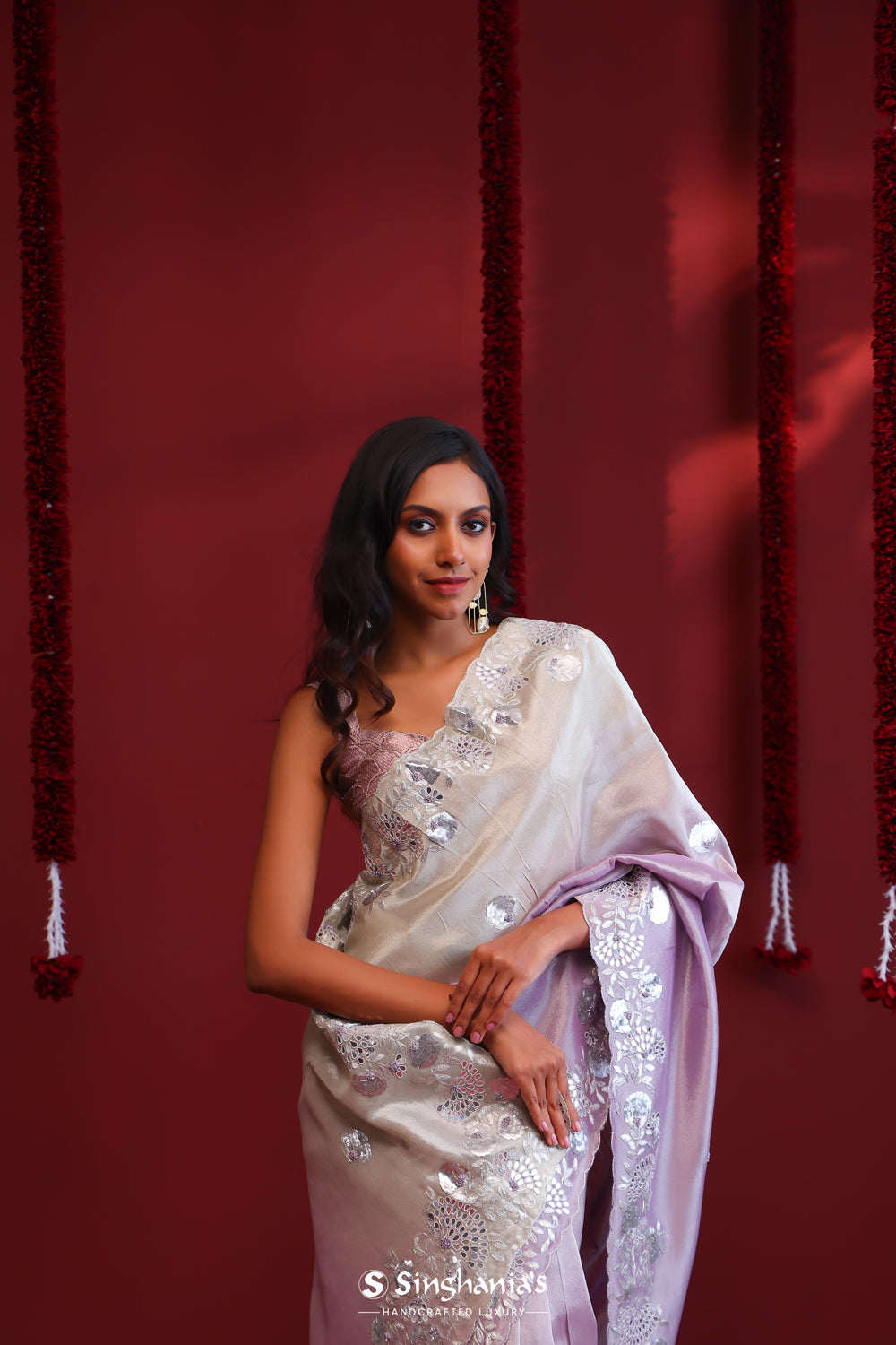 Mauve Silver Ombre Handcrafted Tissue Saree