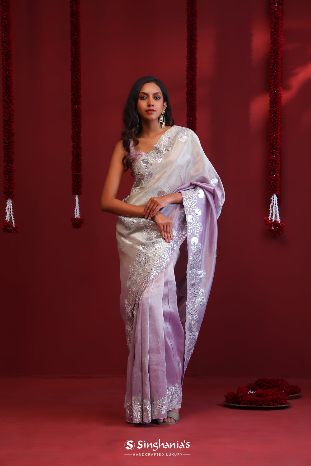 Mauve Silver Ombre Handcrafted Tissue Saree