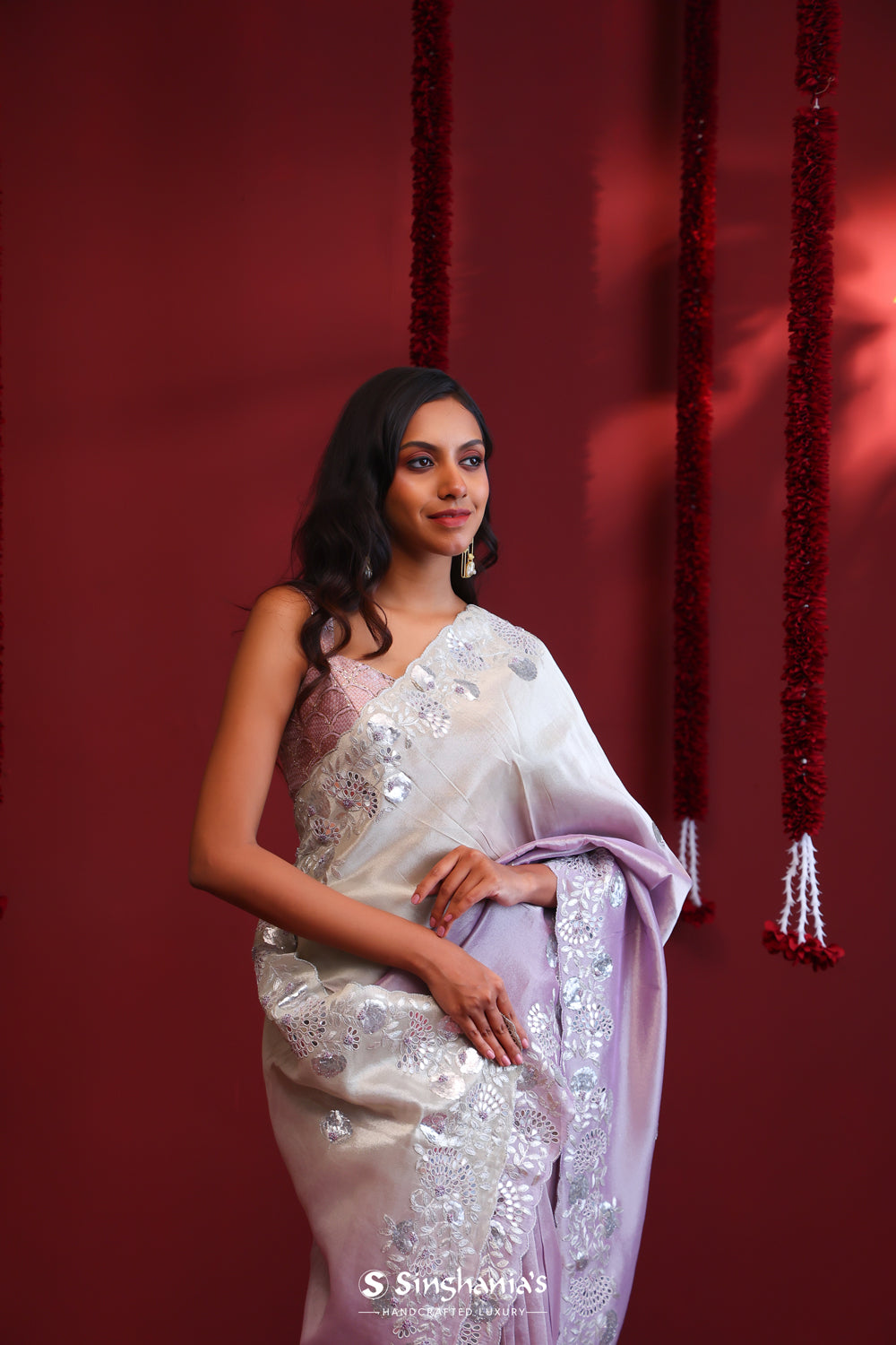 Mauve Silver Ombre Handcrafted Tissue Saree