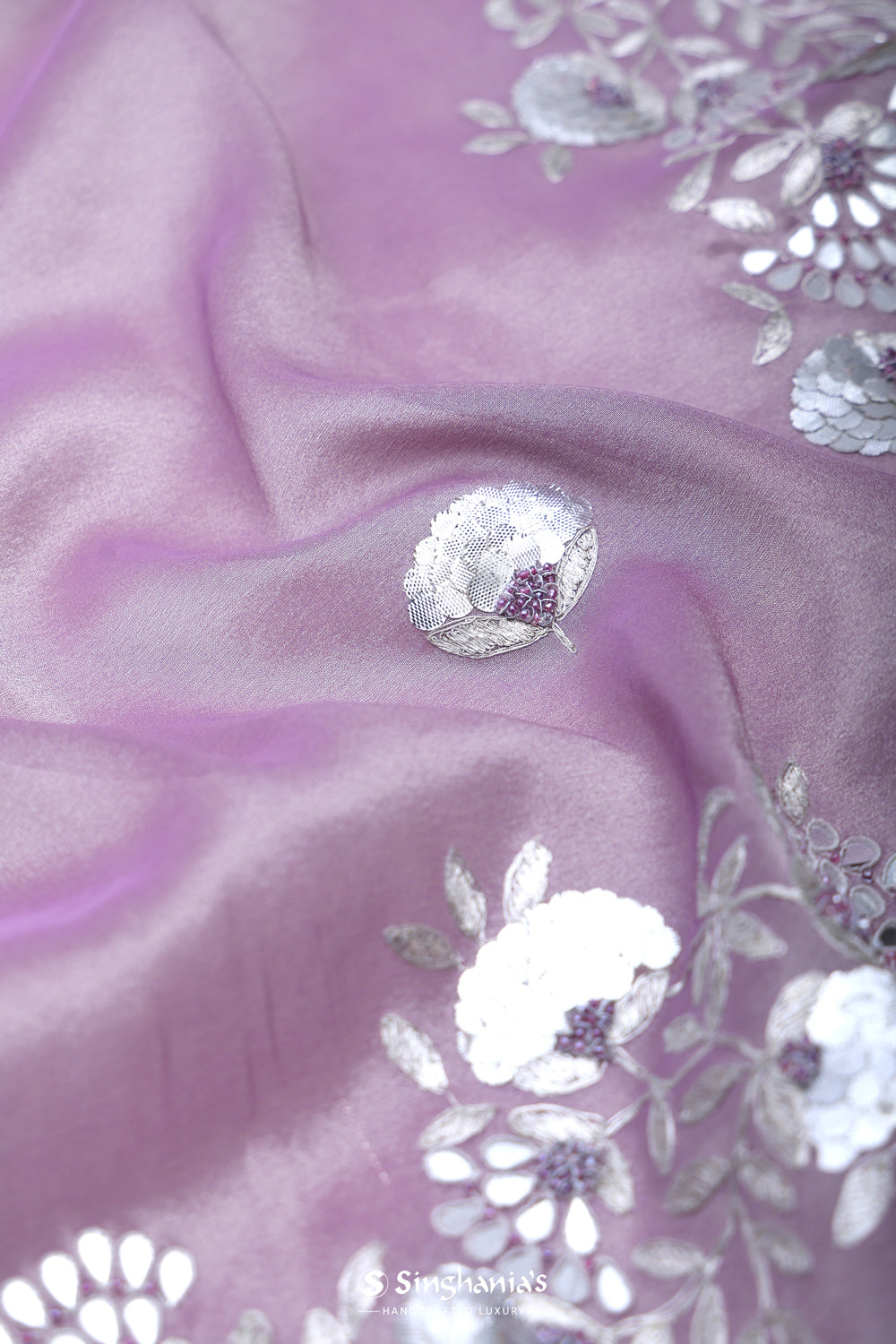 Mauve Silver Ombre Handcrafted Tissue Saree