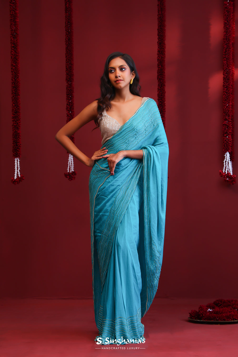 Aquamarine Green Handcrafted Silk Saree