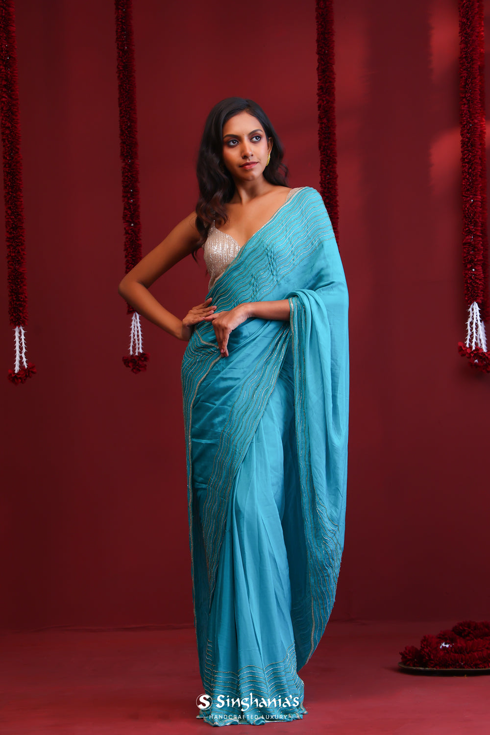 Aquamarine Green Handcrafted Silk Saree