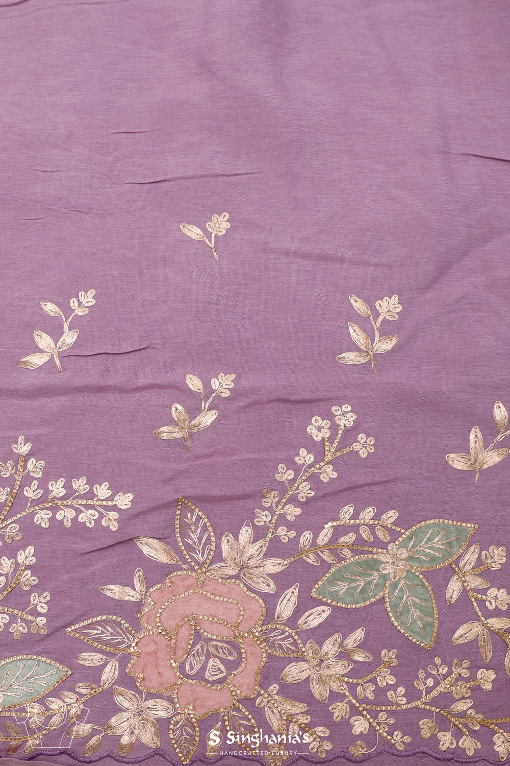 Thistle Purple Organza Designer Saree With Floral Embroidery