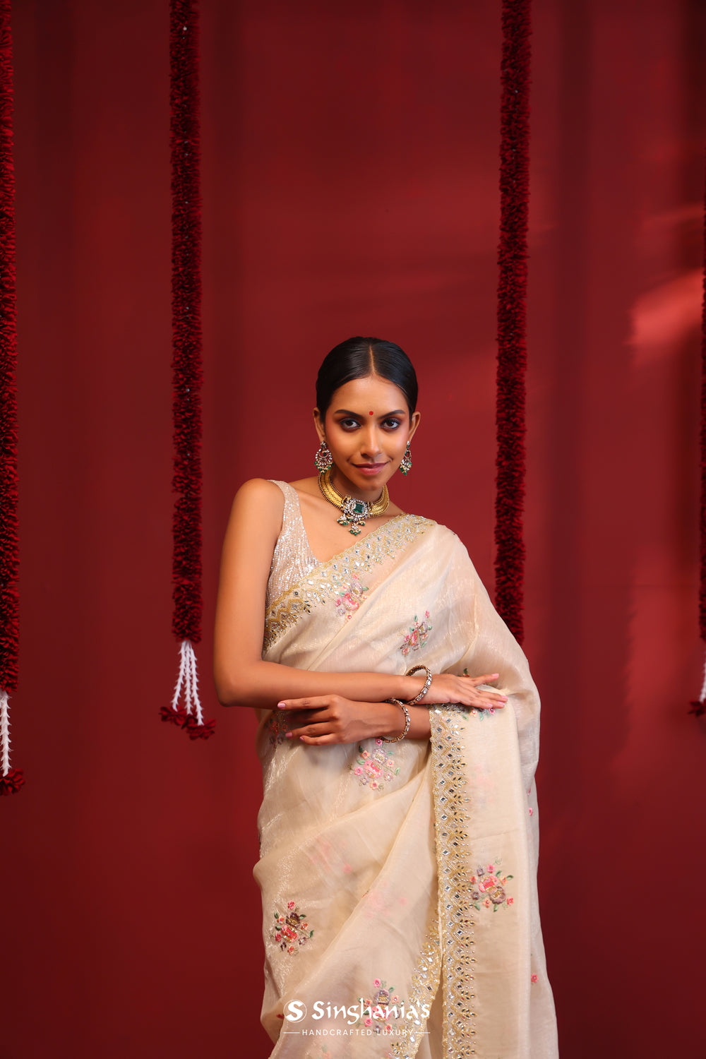 Almond Brown Organza Handcrafted Saree