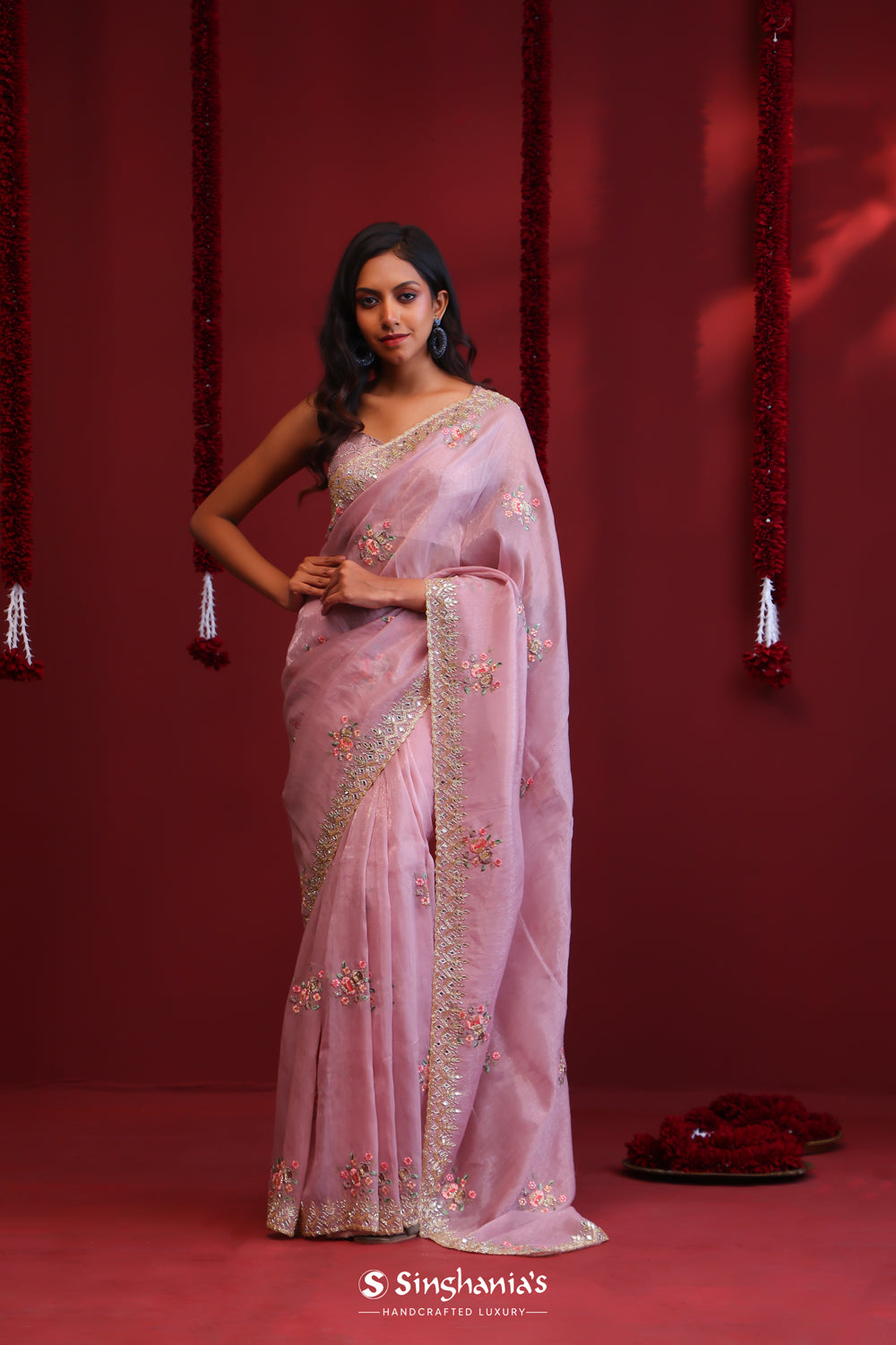 Thistle Purple Handcrafted Organza Saree