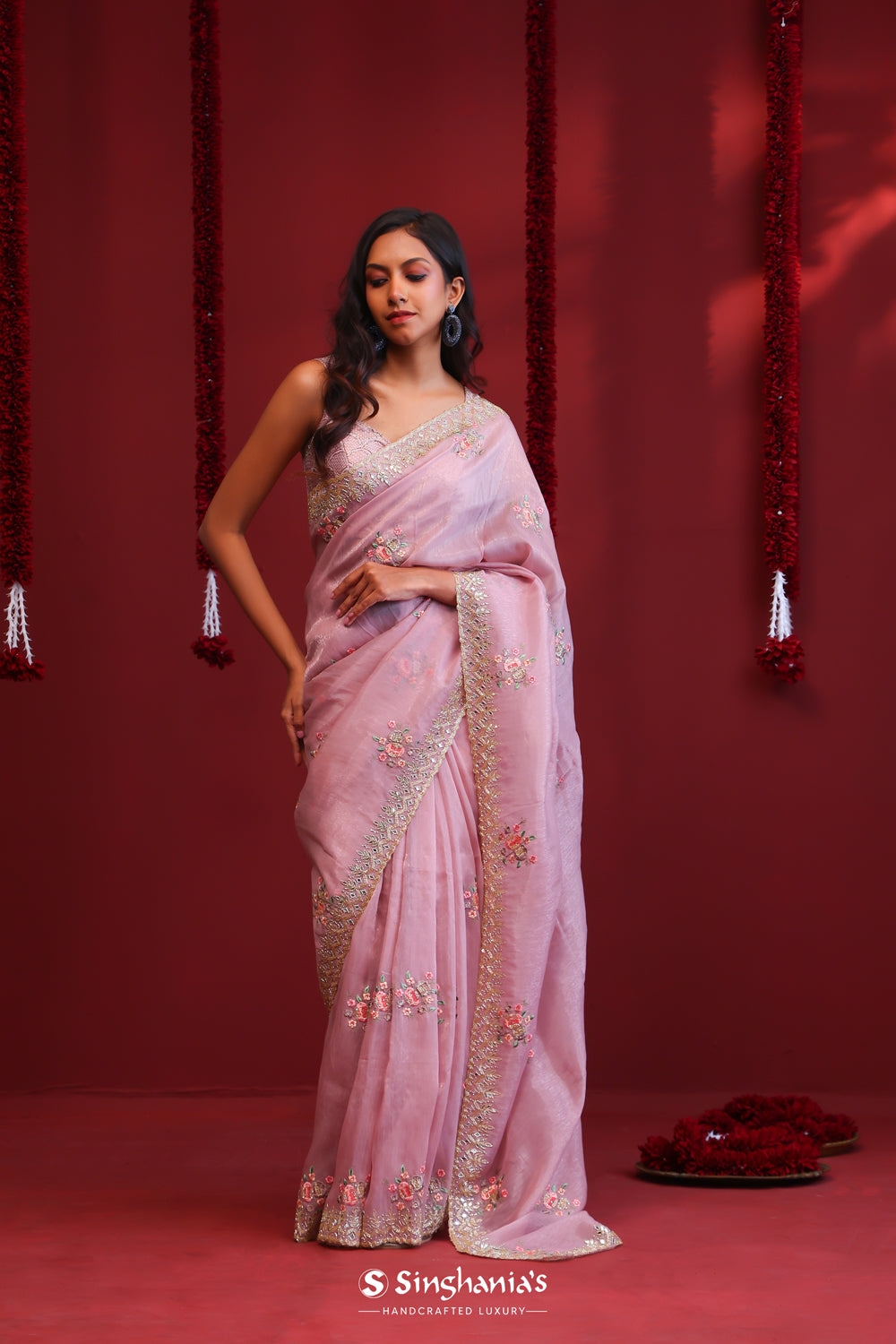 Thistle Purple Handcrafted Organza Saree