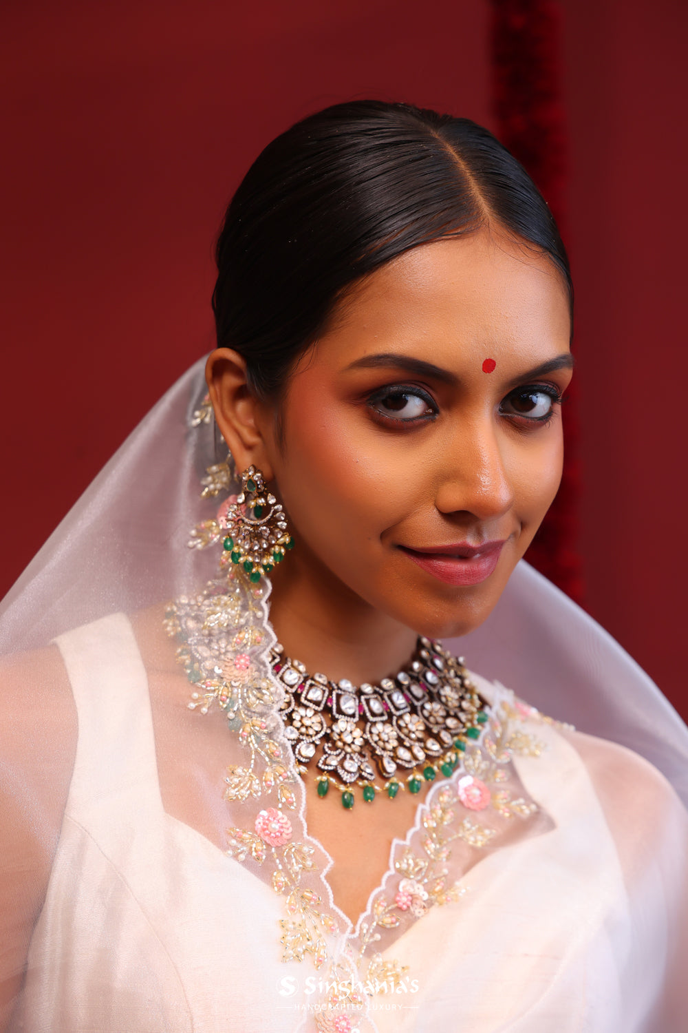 Bright White Handcrafted Organza Saree