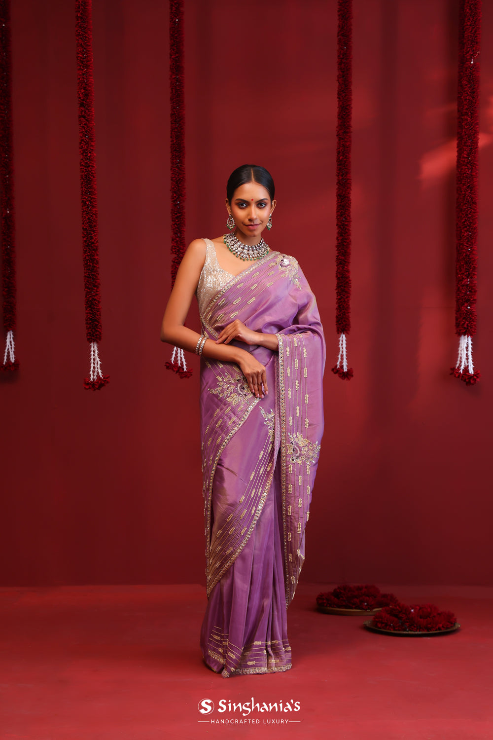 Purpureus Purple Handcrafted Tissue Saree