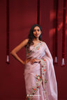 Silvery Pink Organza Saree With Floral Embroidery