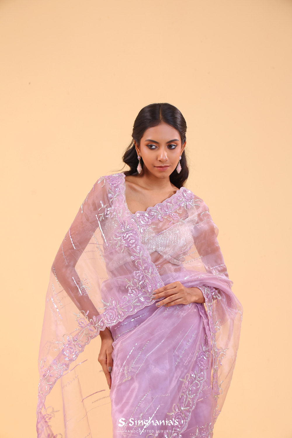 Lilac Purple Tissue Handcrafted Saree