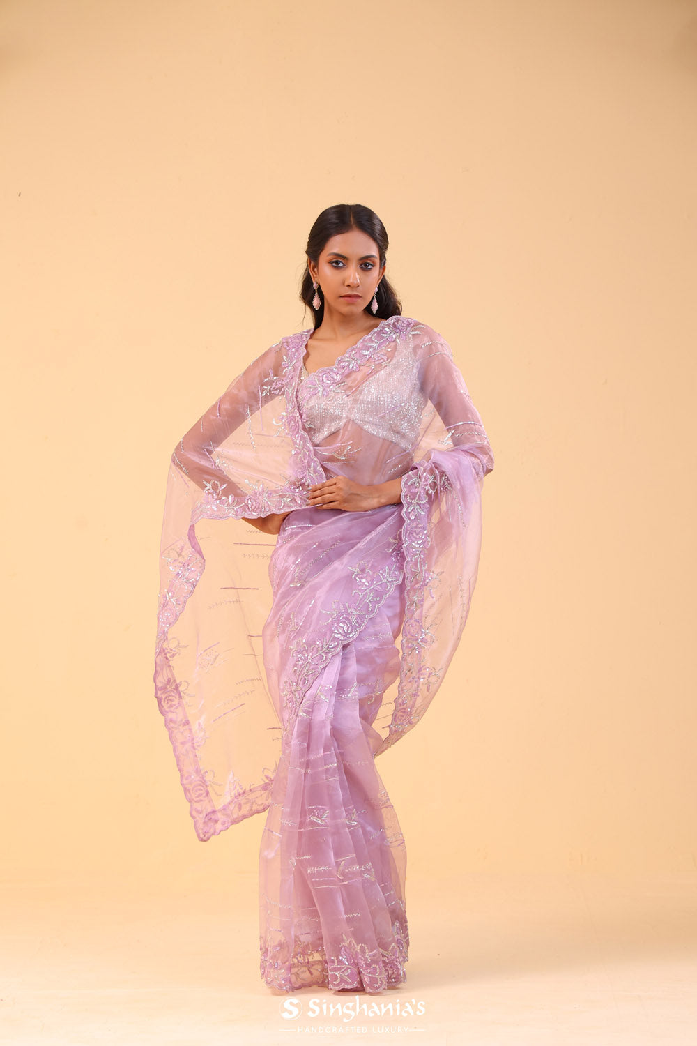 Lilac Purple Tissue Handcrafted Saree