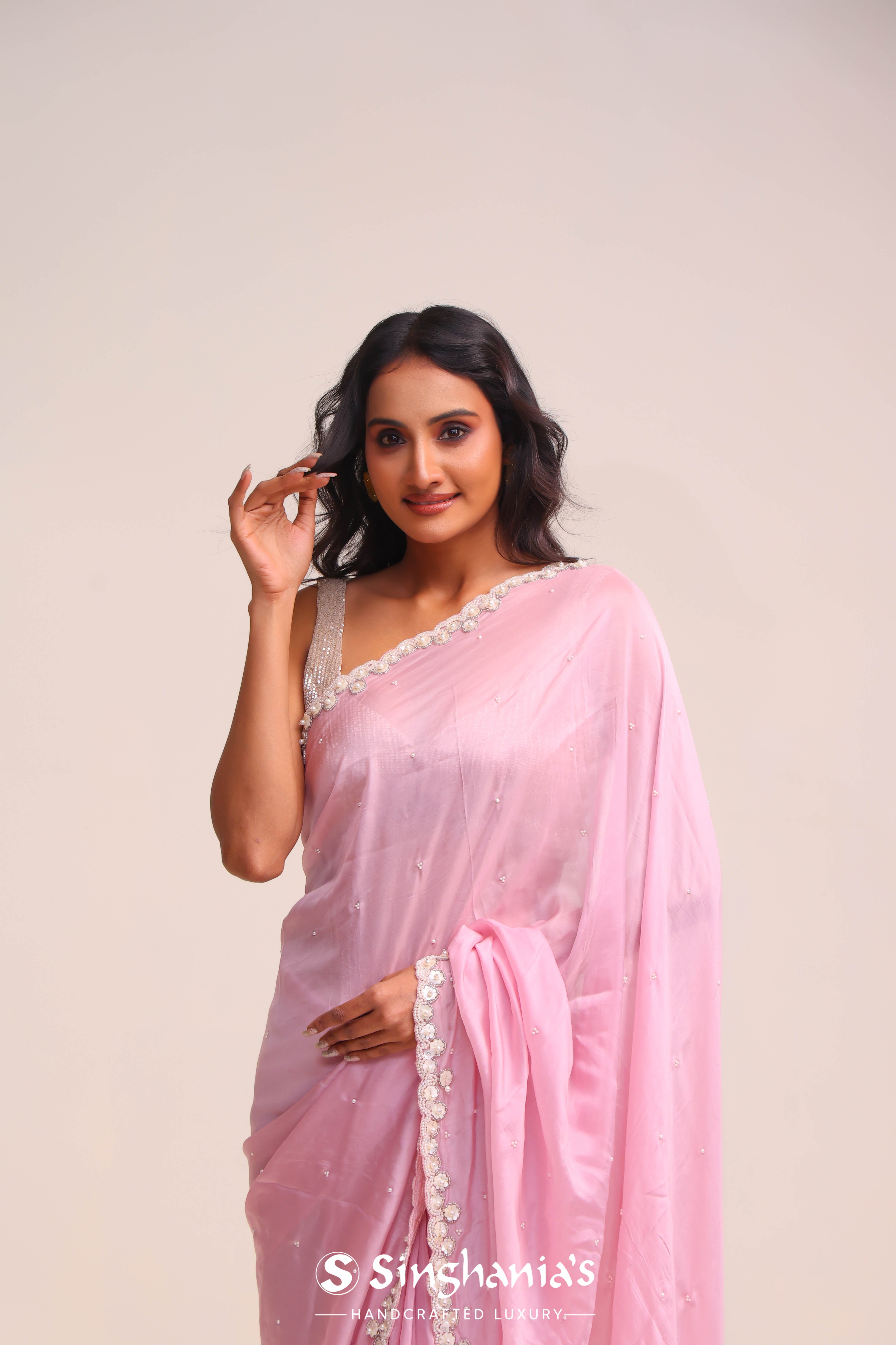 Nadeshiko Pink Tissue Handcrafted Saree