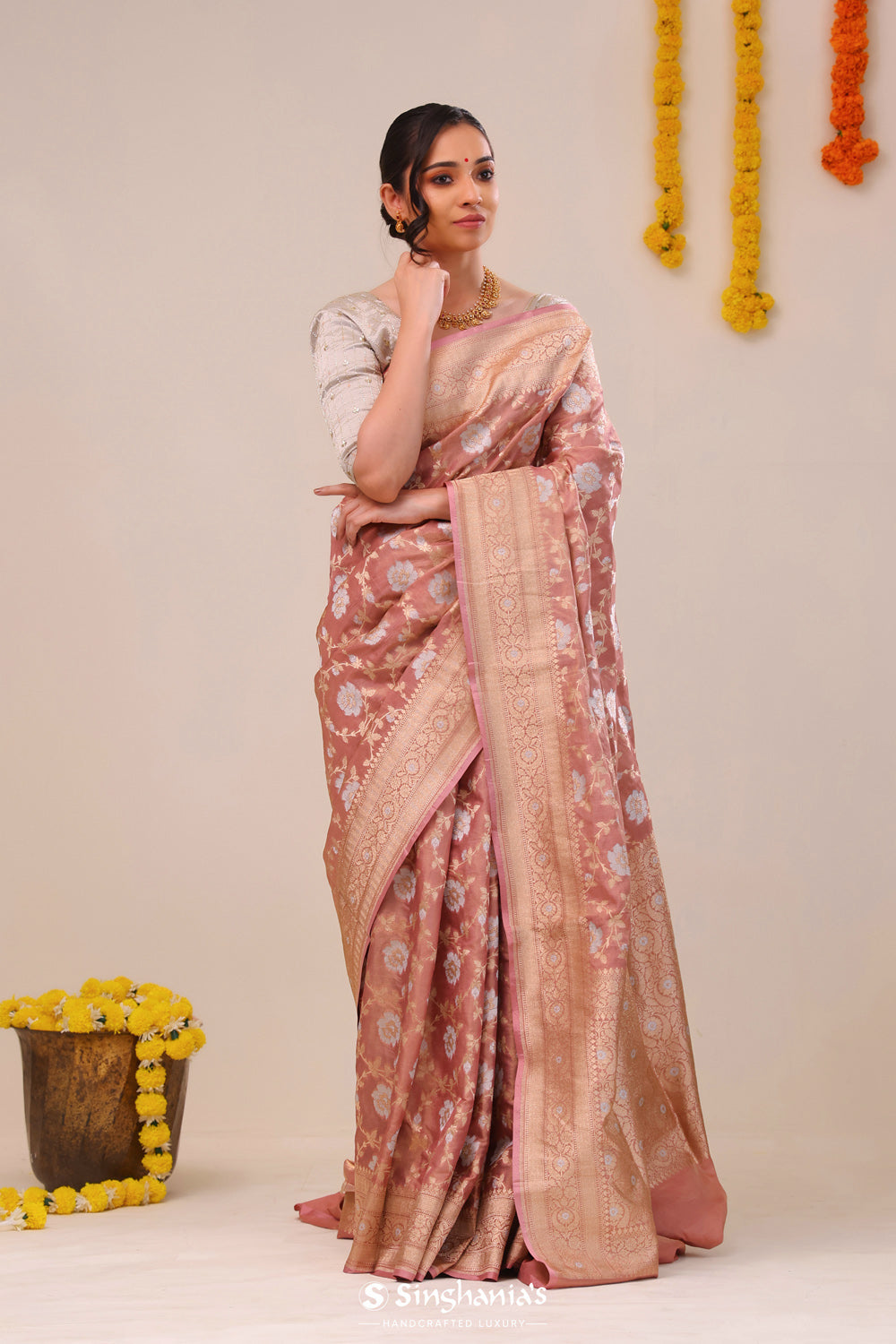 Baby Pink Jaal Banarasi Silk Saree