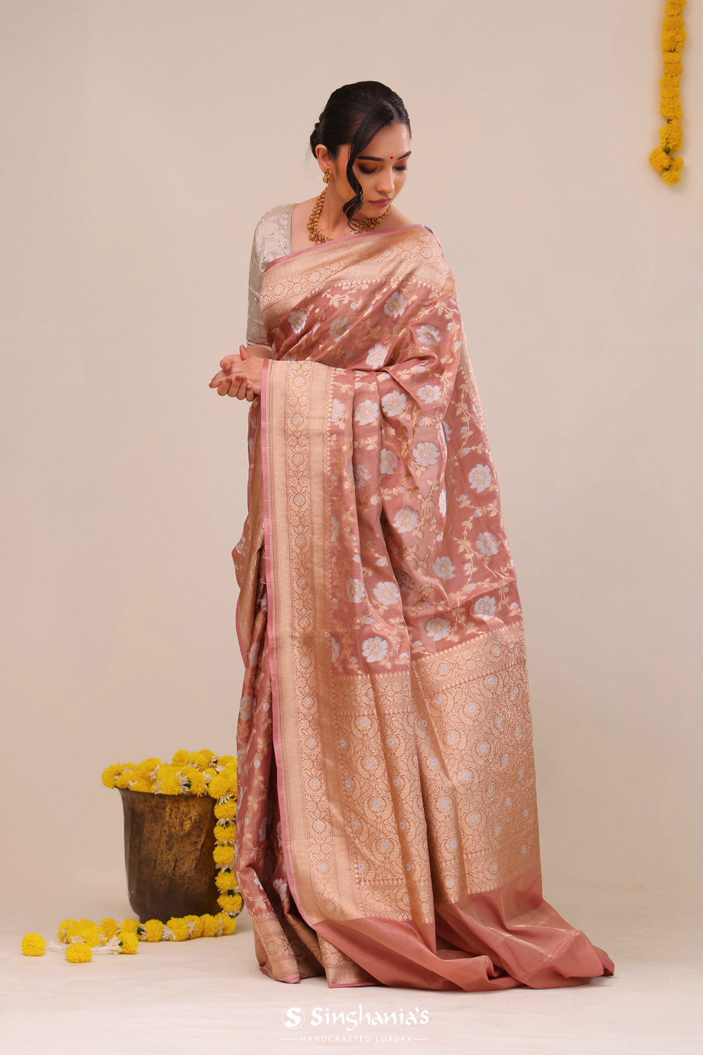 Baby Pink Jaal Banarasi Silk Saree