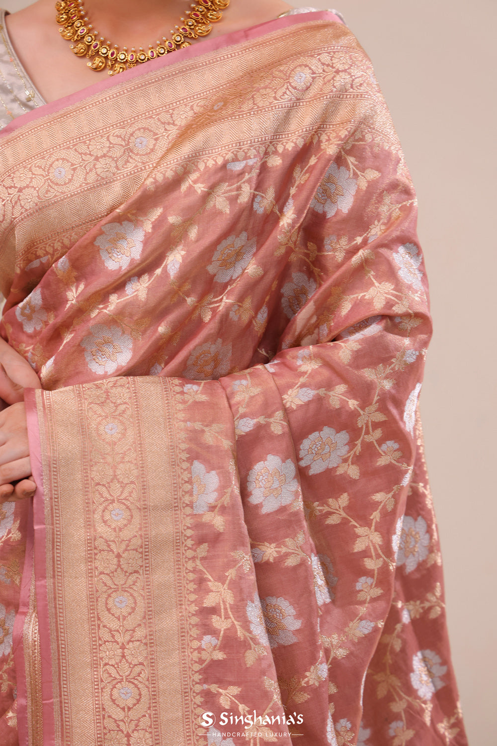 Baby Pink Jaal Banarasi Silk Saree