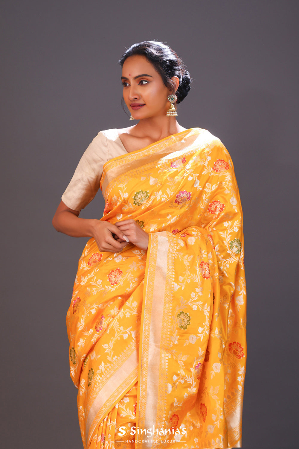 Vibrant Yellow Meenakari Banarasi Silk Saree