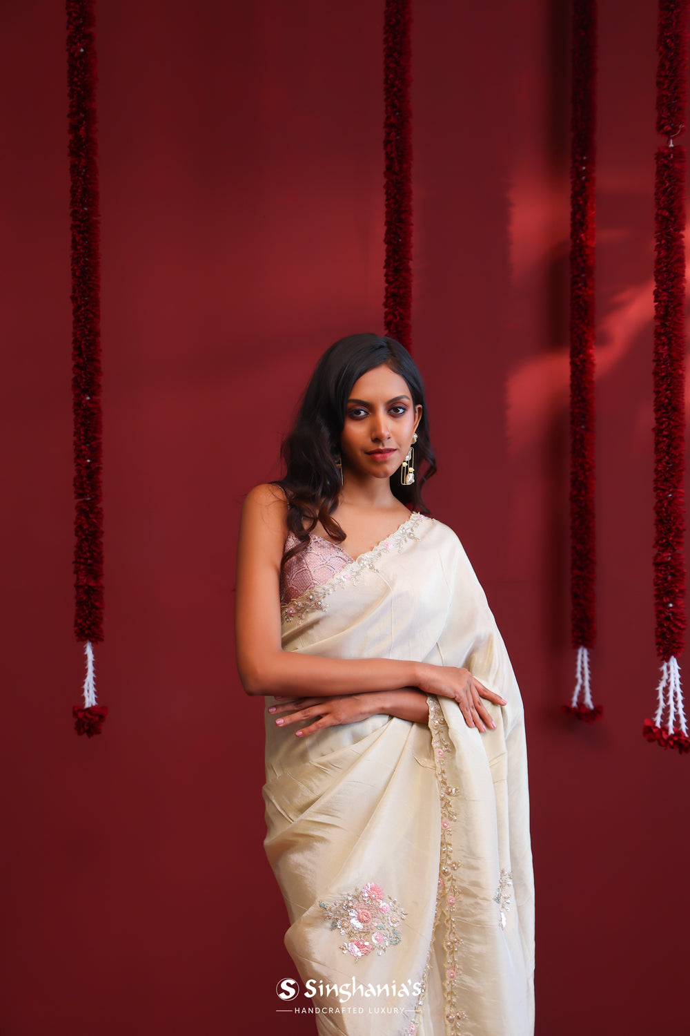 Champagne Gold Handcrafted Tissue Saree