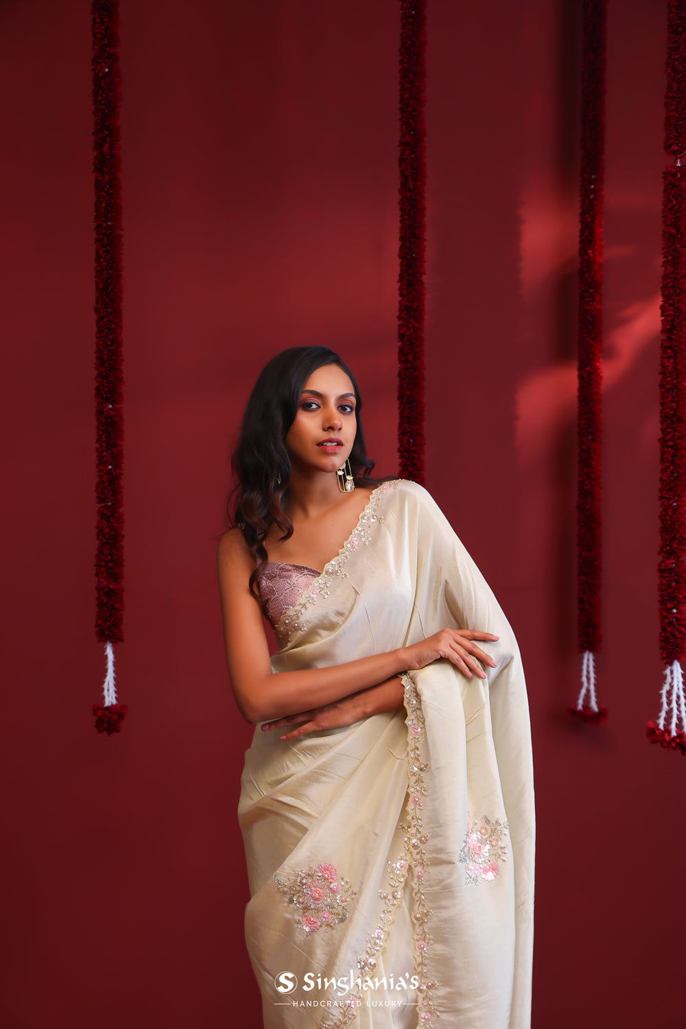 Champagne Gold Handcrafted Tissue Saree