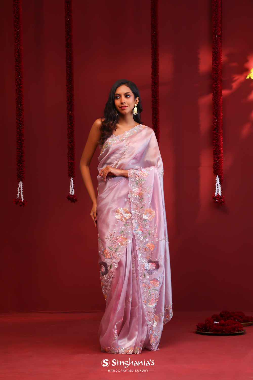 Pale Purple Handcrafted Organza Saree