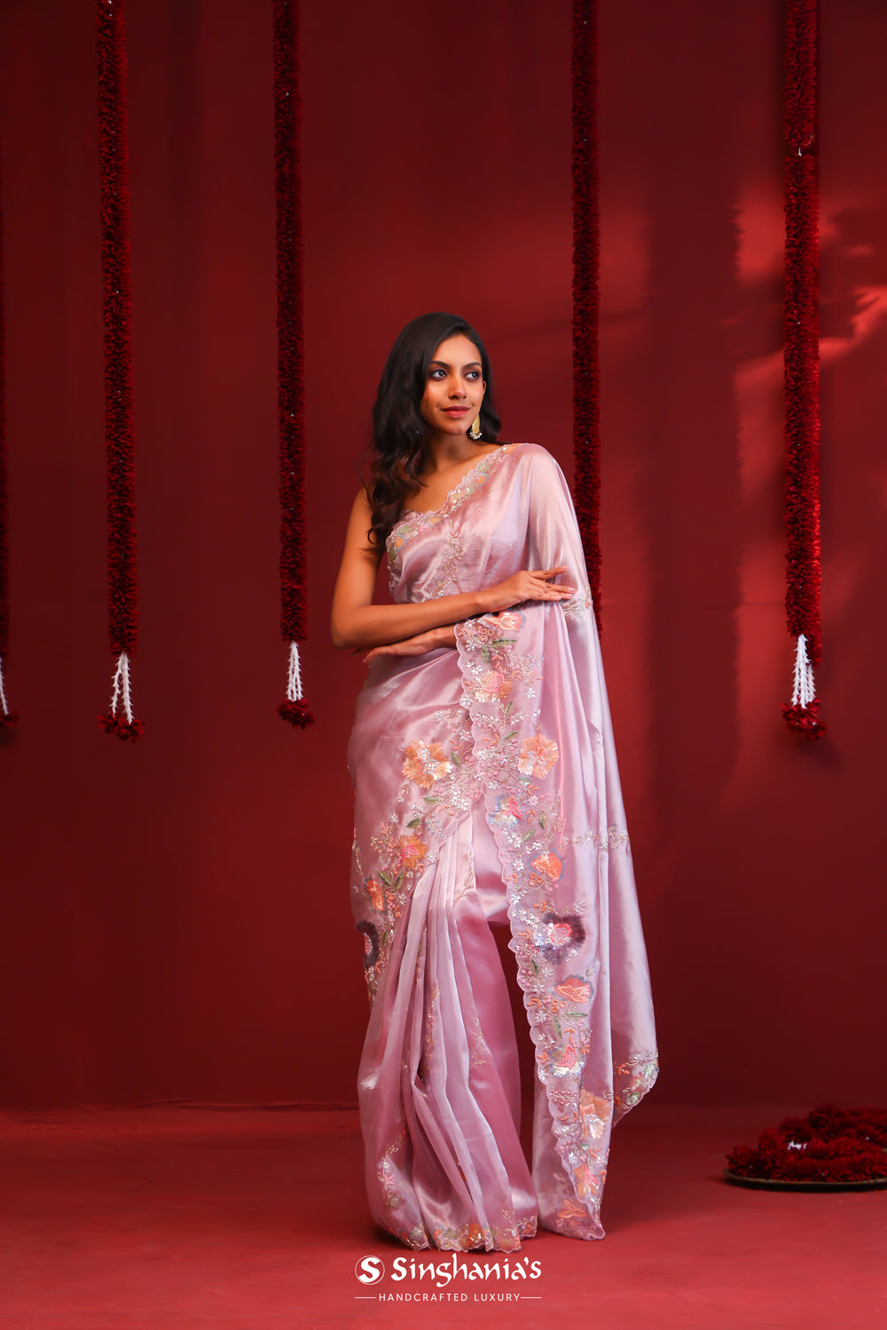 Pale Purple Handcrafted Organza Saree