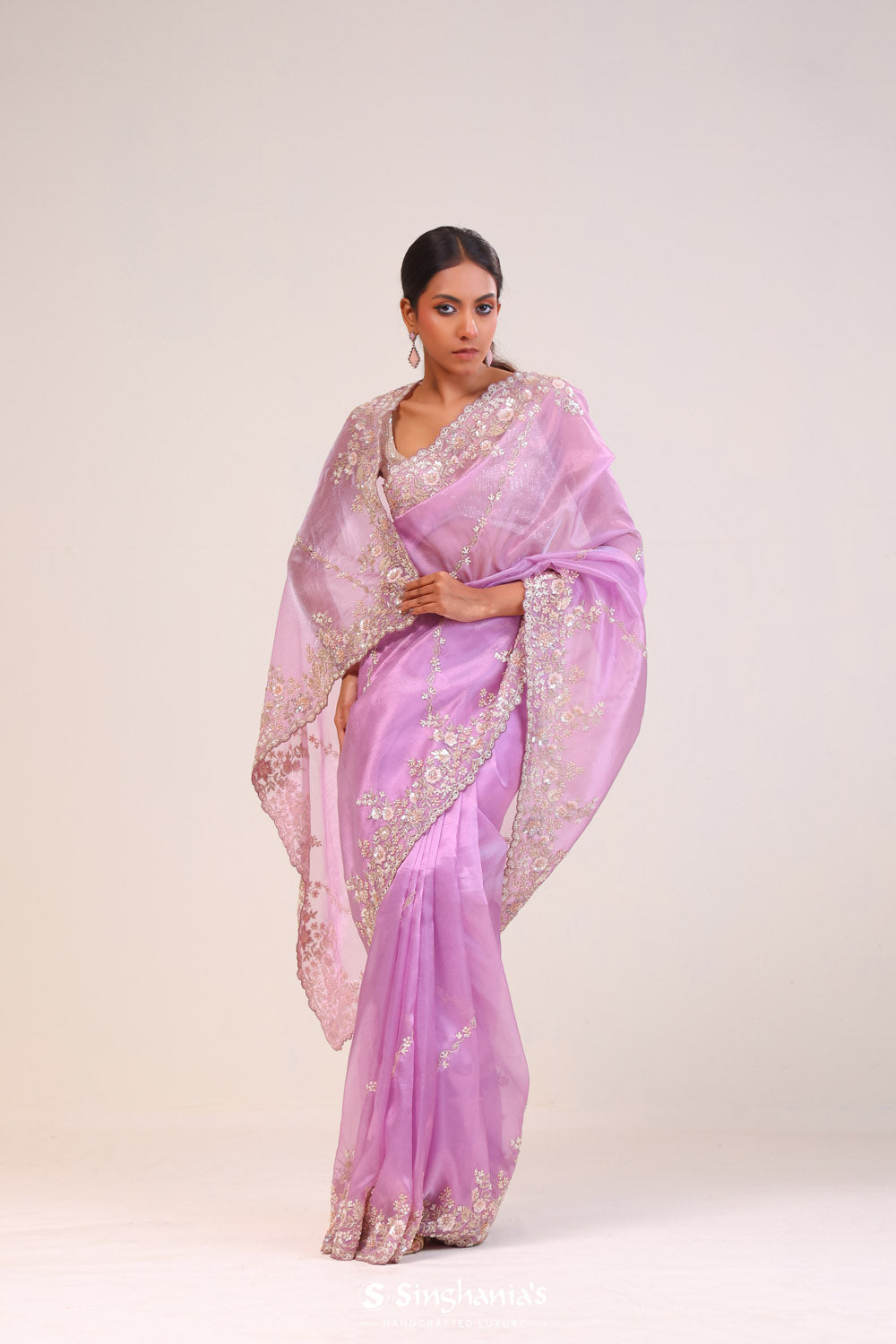 Brilliant Purple Tissue Handcrafted Saree