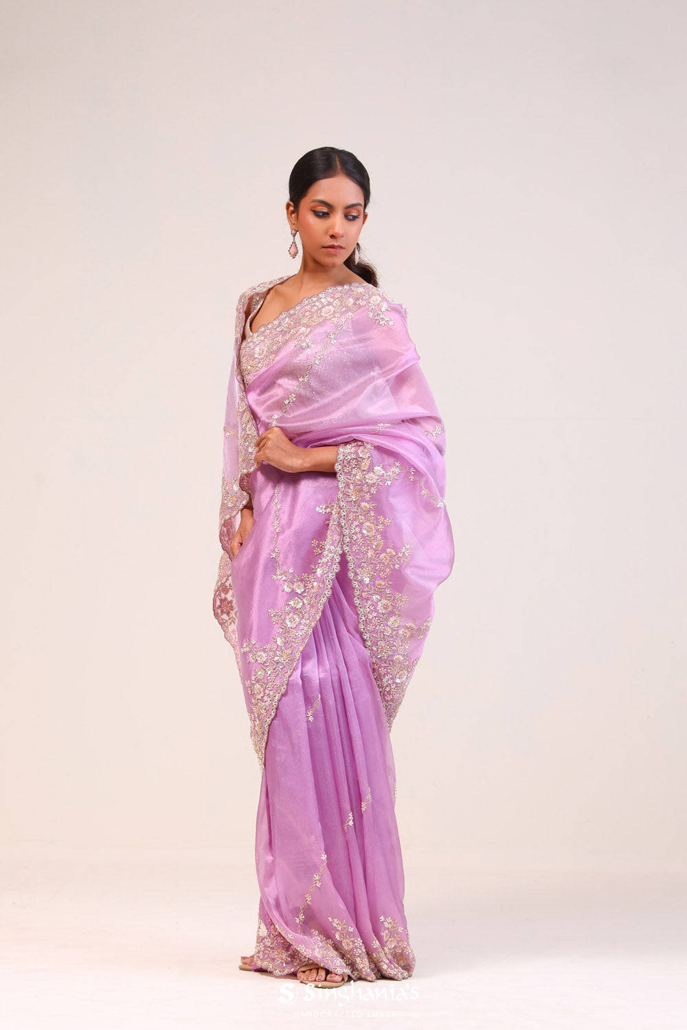 Brilliant Purple Tissue Handcrafted Saree