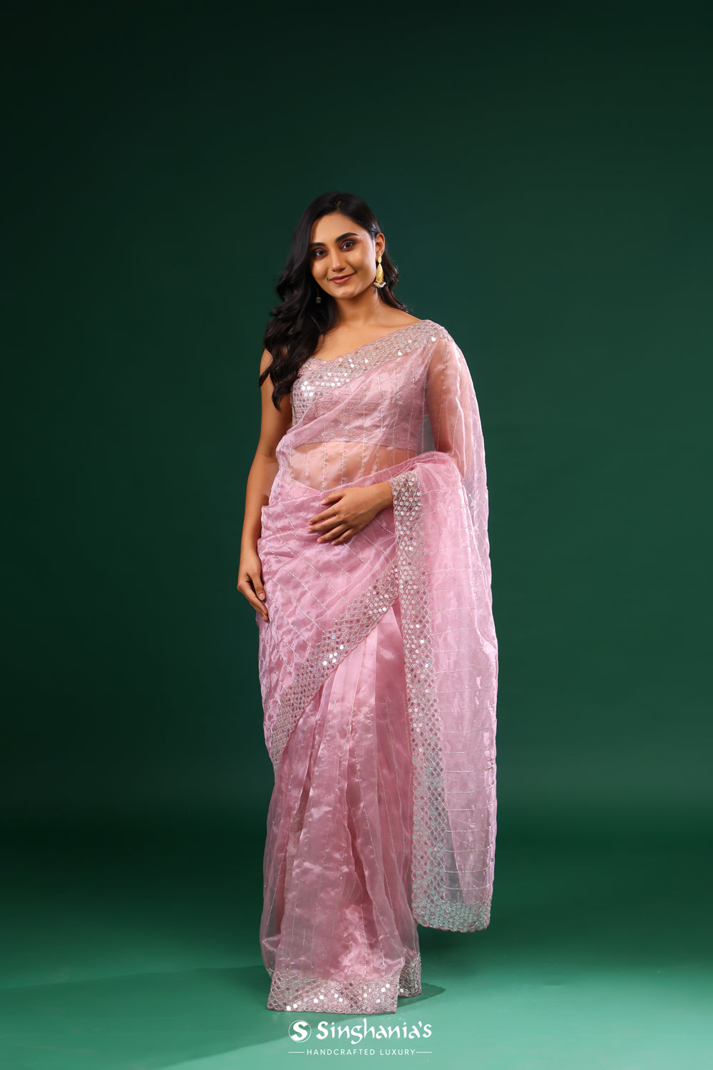 Middle Purple Tissue Saree With Hand Embroidery