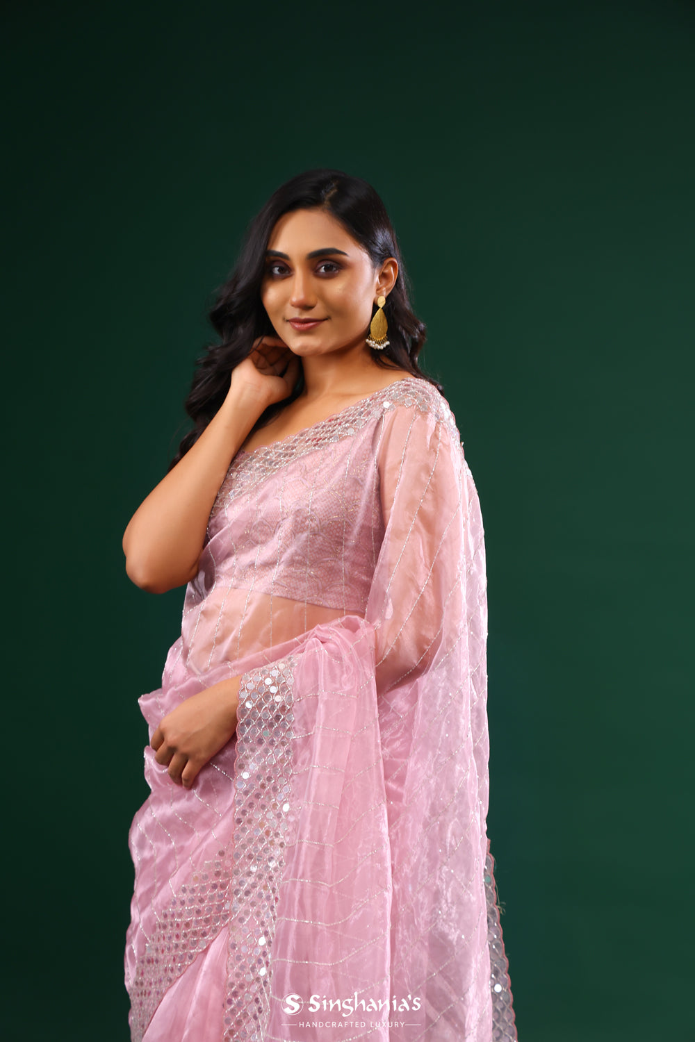 Middle Purple Tissue Saree With Hand Embroidery