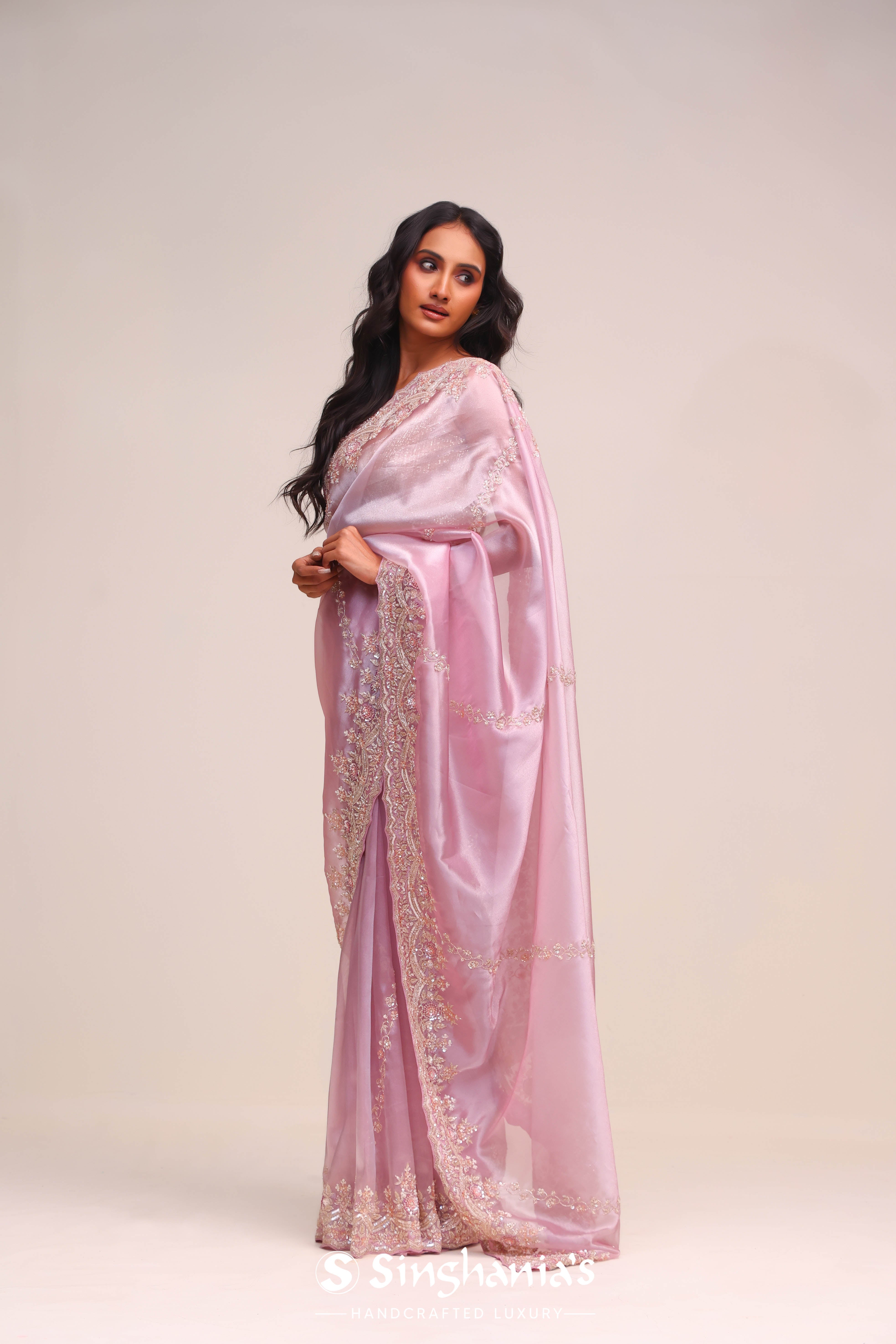 Pale Purple Tissue Handcrafted Saree