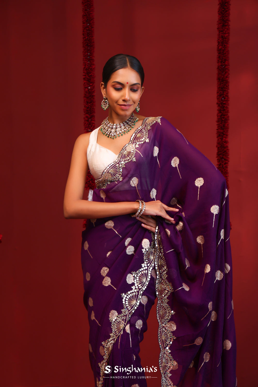 True Purple Handcrafted Organza Saree